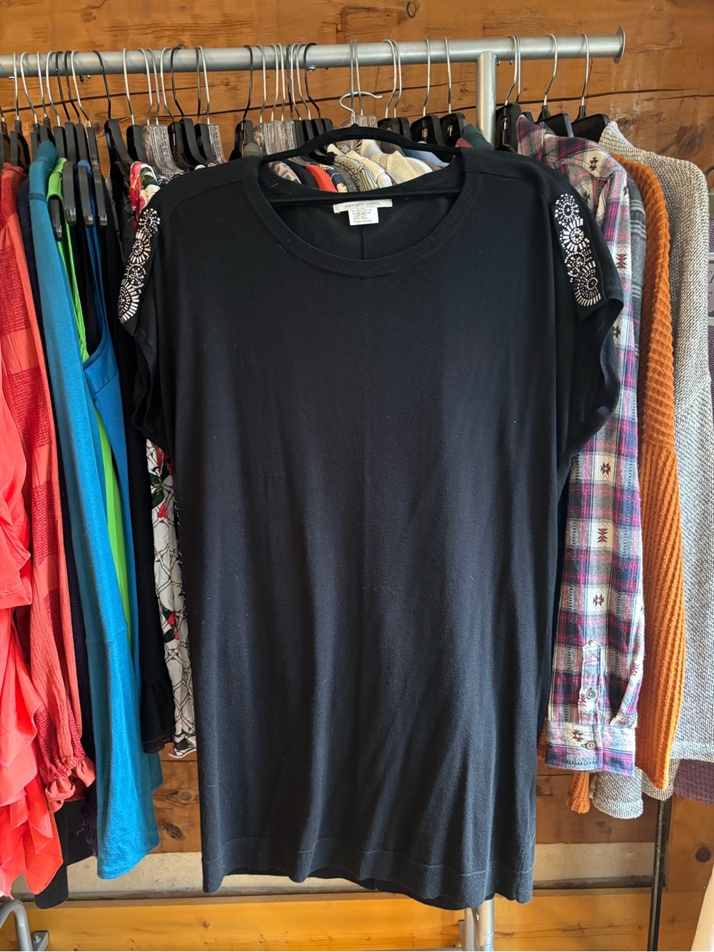 Gerard Darel Black Knit Tunic with Embellished Shoulders